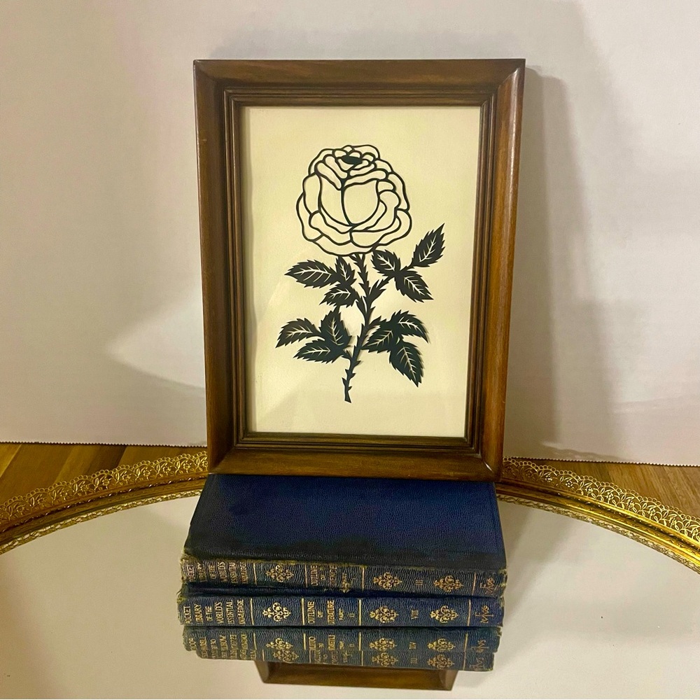 Folk Art Scherenschnitte Signed Janice Dyar Harrell Floral Art 1990’s VTG